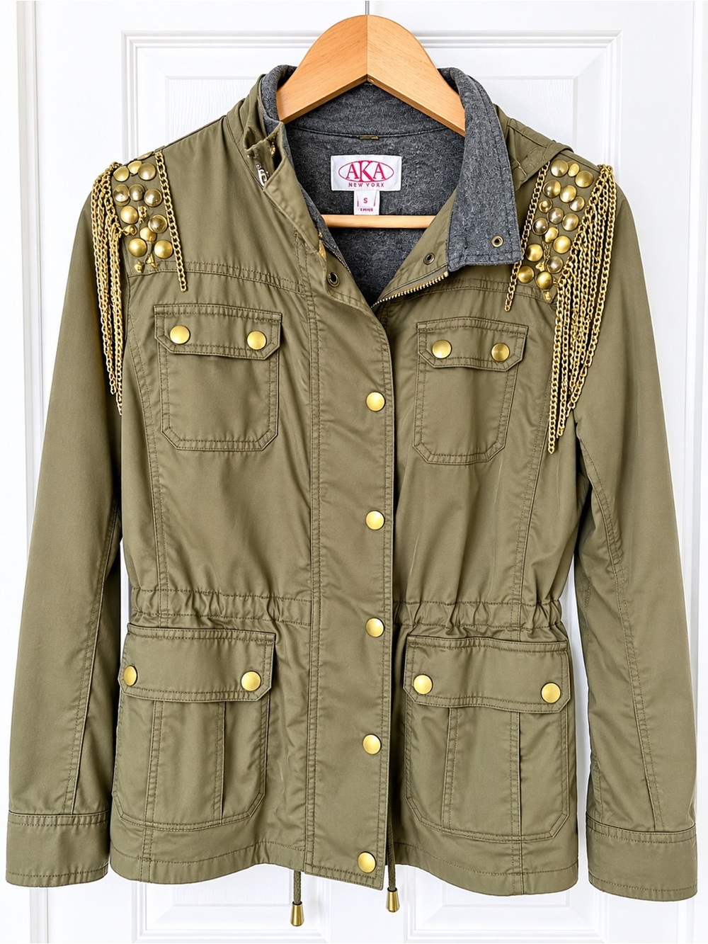 Military Jacket Gold Chain Studded Size S